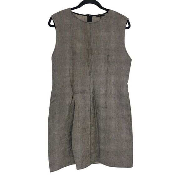 Massimo Dutti Womens Mini Dress M Medium wool linen Grey Black 6673/673 NWT - Picture 2 of 13